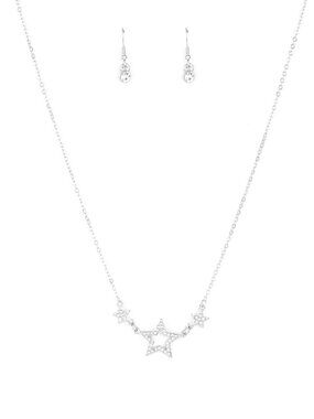 Paparazzi Silver Stars Necklace and Earrings Set (NS284)